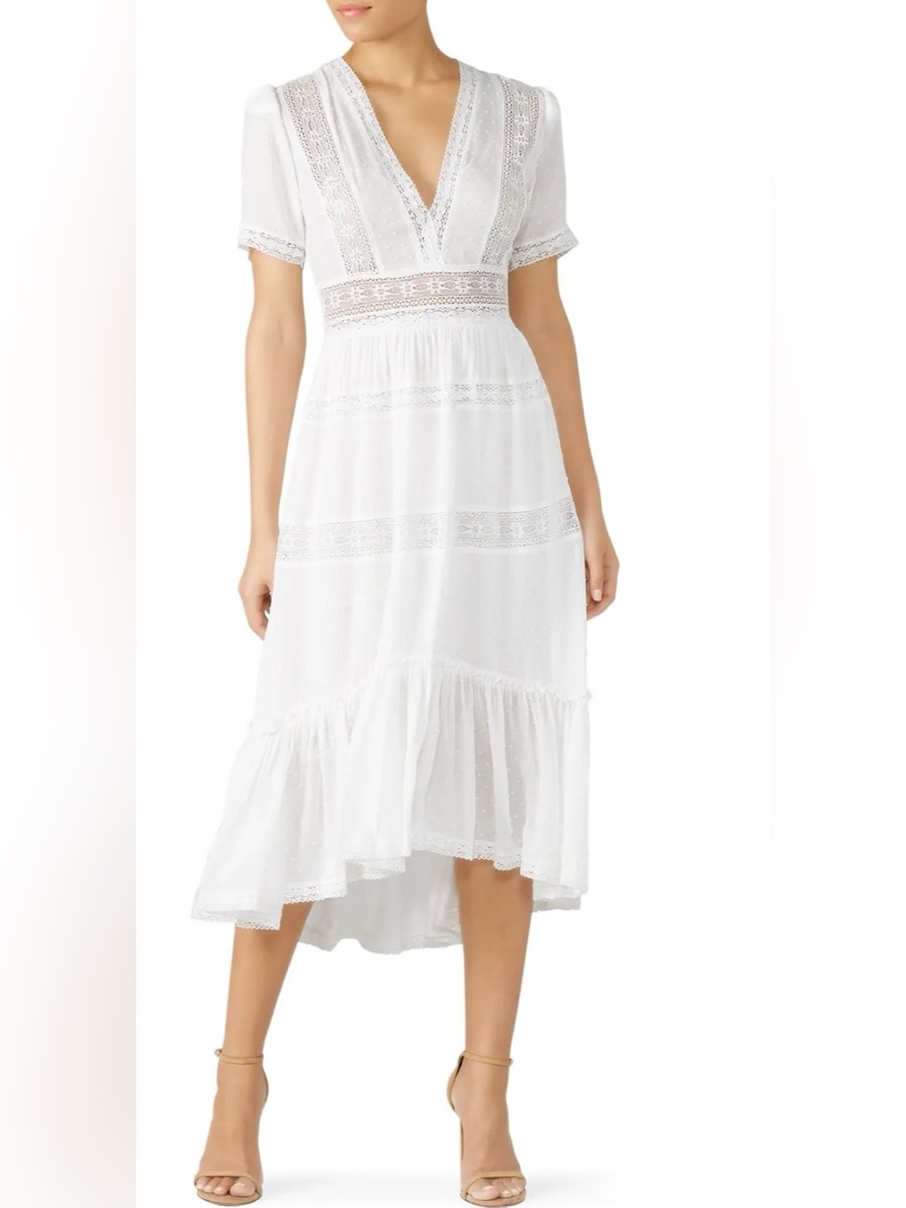 The Kooples Asymmetrical Lace Midi Dress in White